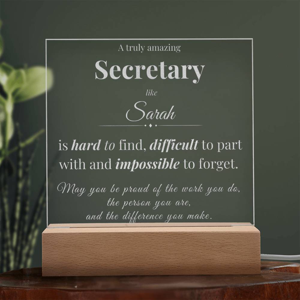 Secretary Appreciation Gift - Engraved Acrylic Square Plaque