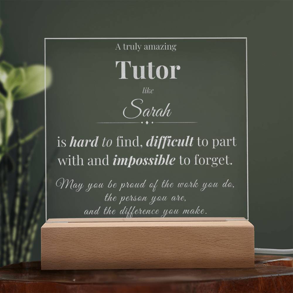 Tutor Appreciation Gift - Engraved Acrylic Square Plaque