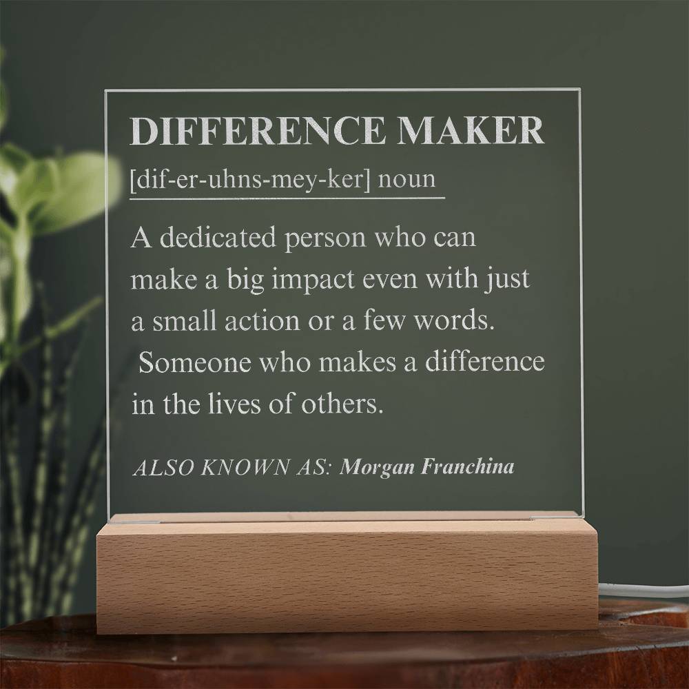 Engraved Personalized Plaque For Difference Maker
