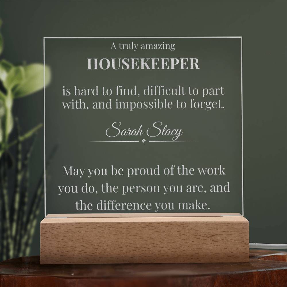 Personalized Housekeeper LED Engraved Acrylic Square Plaque