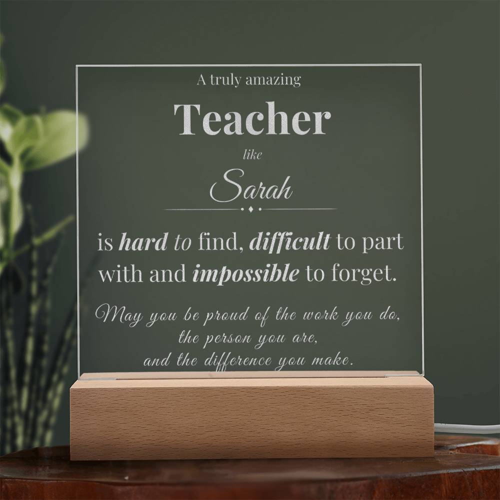 Teacher Appreciation Gift - Engraved Acrylic Square Plaque