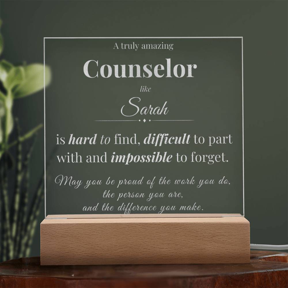 Counselor Appreciation Gift - Engraved Acrylic Square Plaque