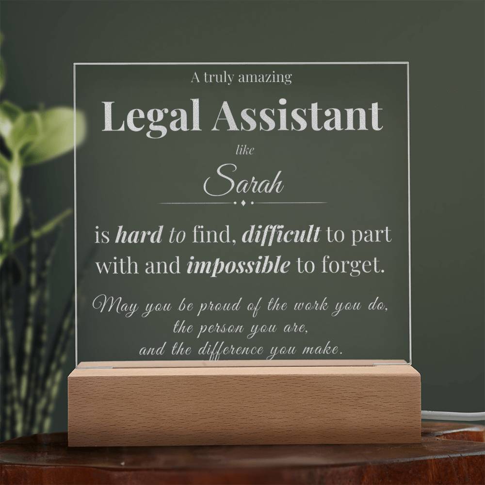 Legal Assistant Appreciation Gift - Engraved Acrylic Square Plaque