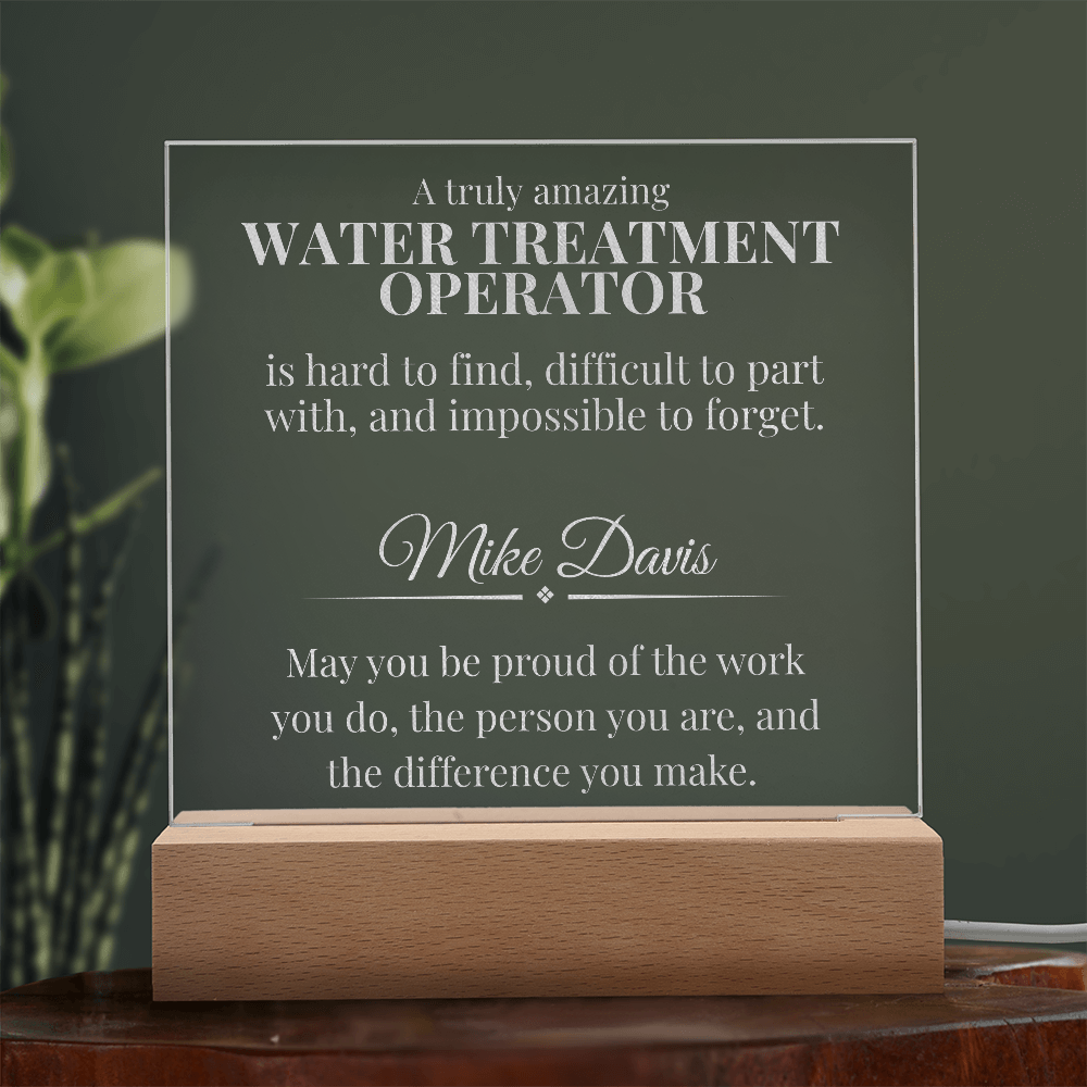 Water Treatment Operator Engraved Acrylic Square Plaque