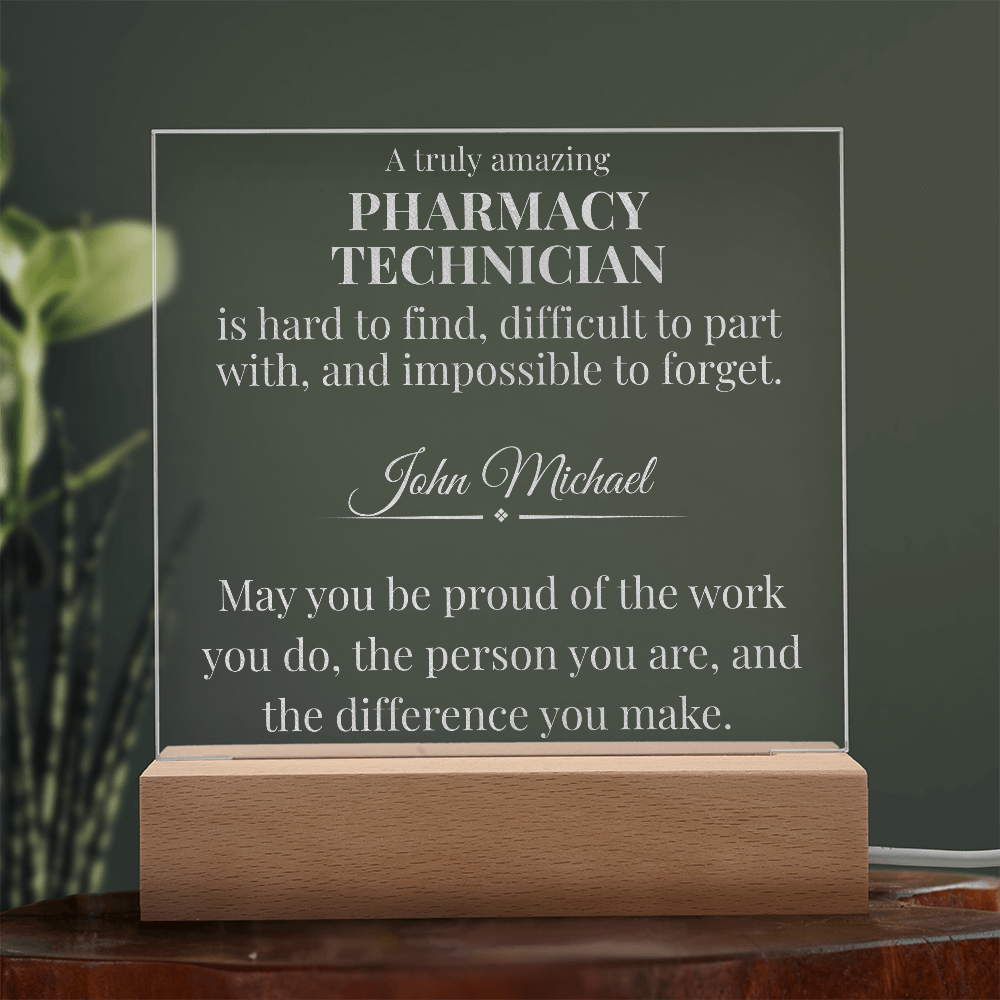 Personalized Pharmacy Technician LED Engraved Acrylic Square Plaque
