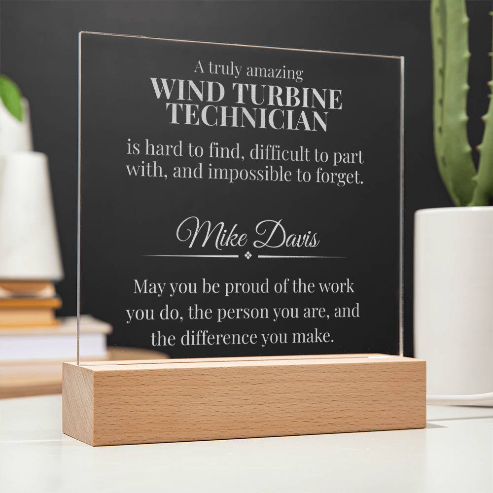 Wind Turbine Technician Engraved Acrylic Square Plaque