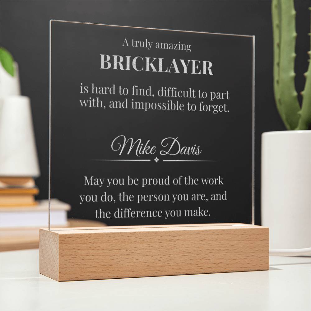 Bricklayer Engraved Acrylic Square Plaque