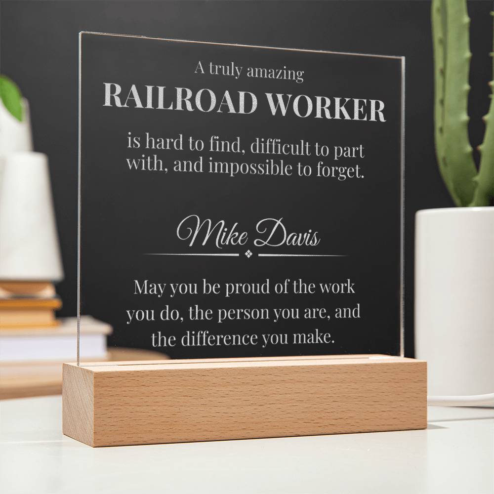 Railroad Worker Engraved Acrylic Square Plaque
