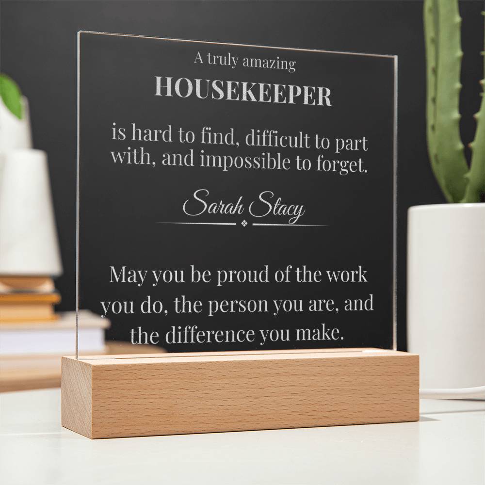 Personalized Housekeeper LED Engraved Acrylic Square Plaque