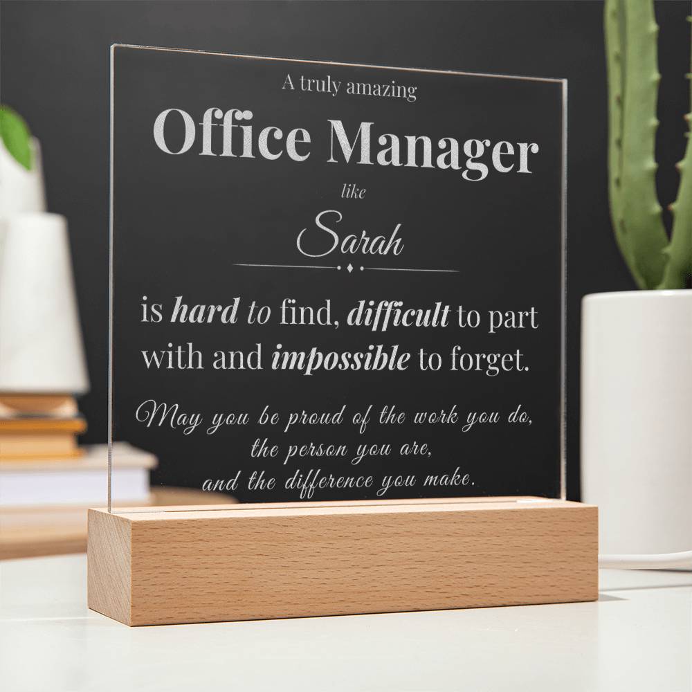 Office Manager Appreciation Gift - Engraved Acrylic Square Plaque