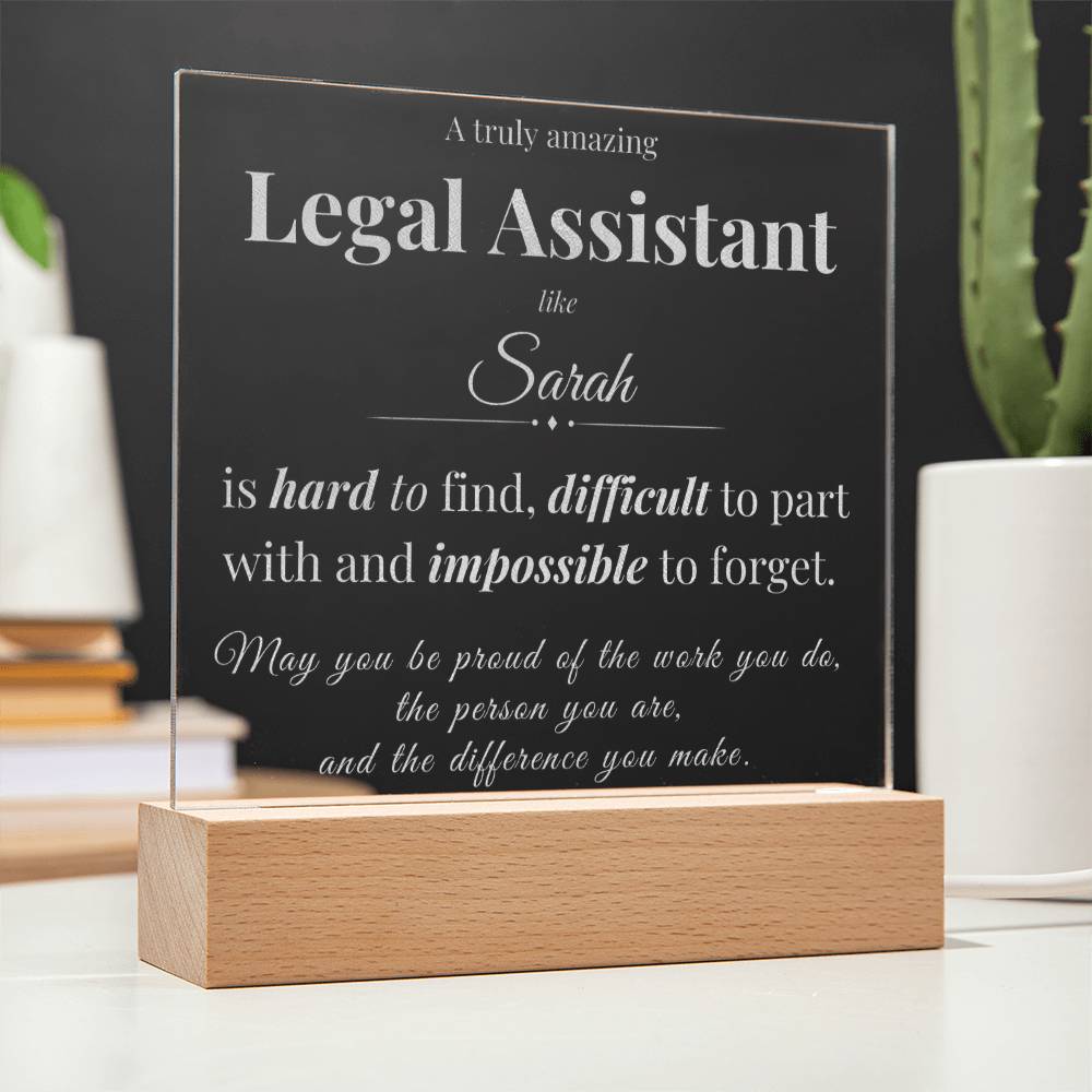 Legal Assistant Appreciation Gift - Engraved Acrylic Square Plaque