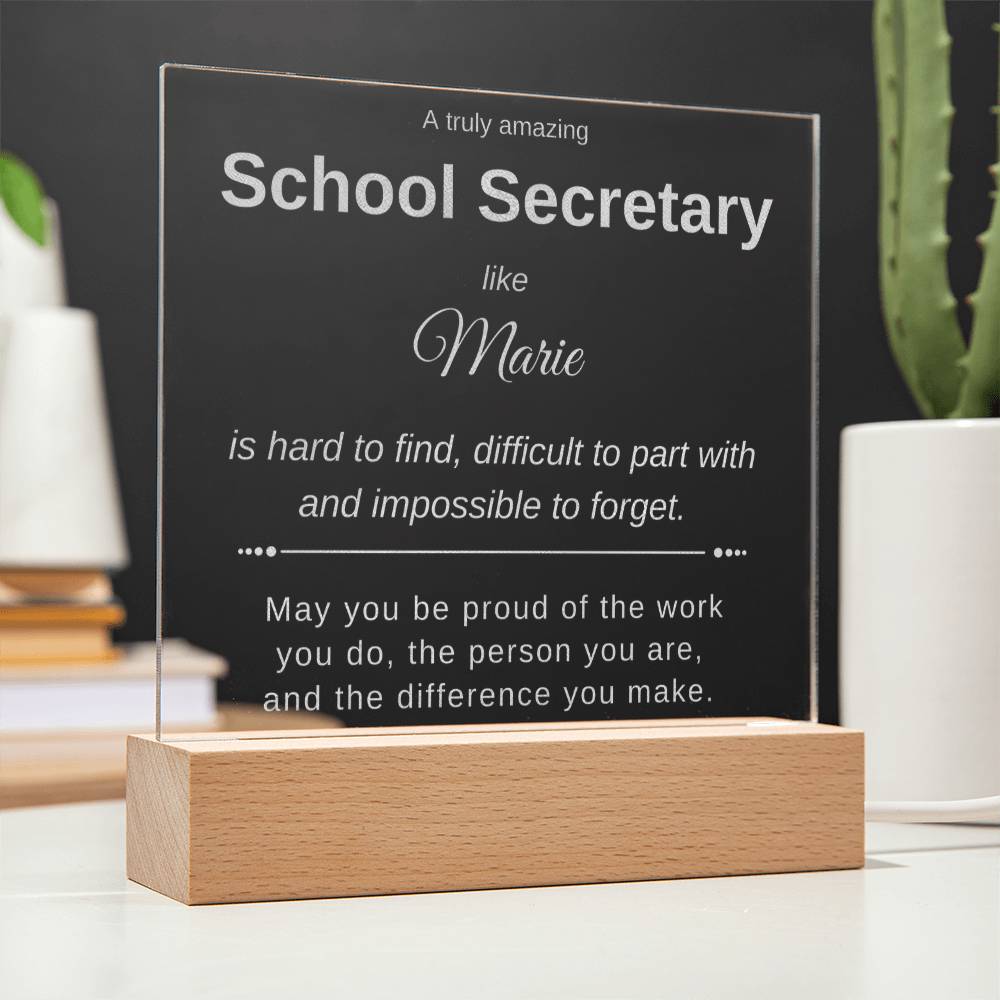 Personalized School Secretary Acrylic Plaque