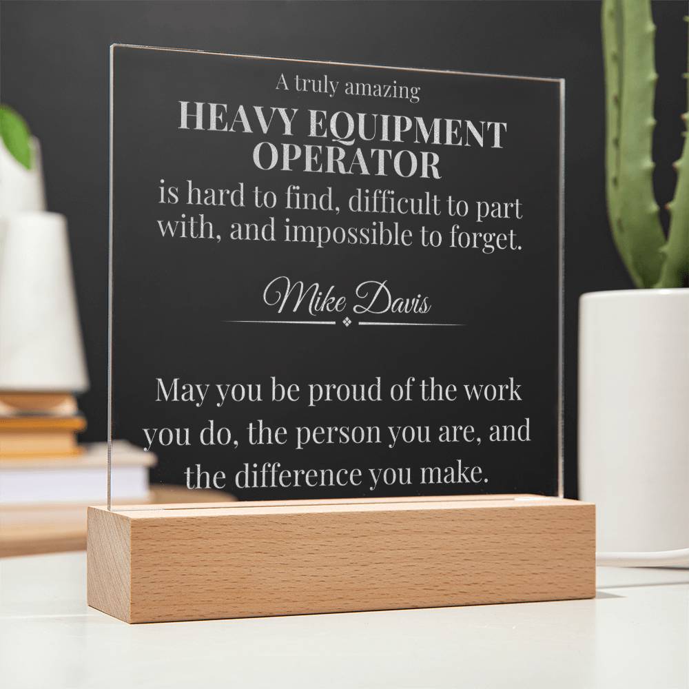 Heavy Equipment Operator Appreciation Plaque