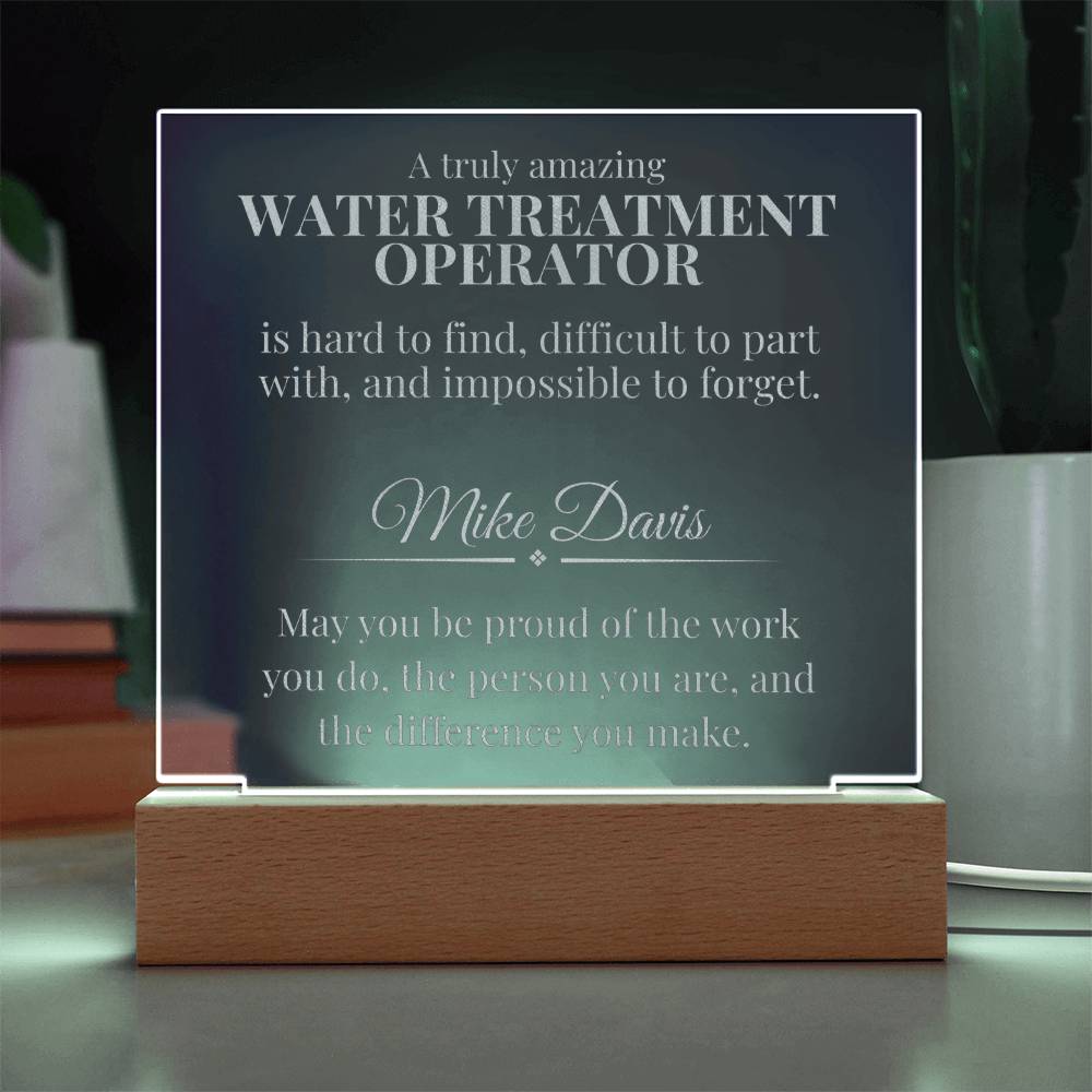 Water Treatment Operator Engraved Acrylic Square Plaque