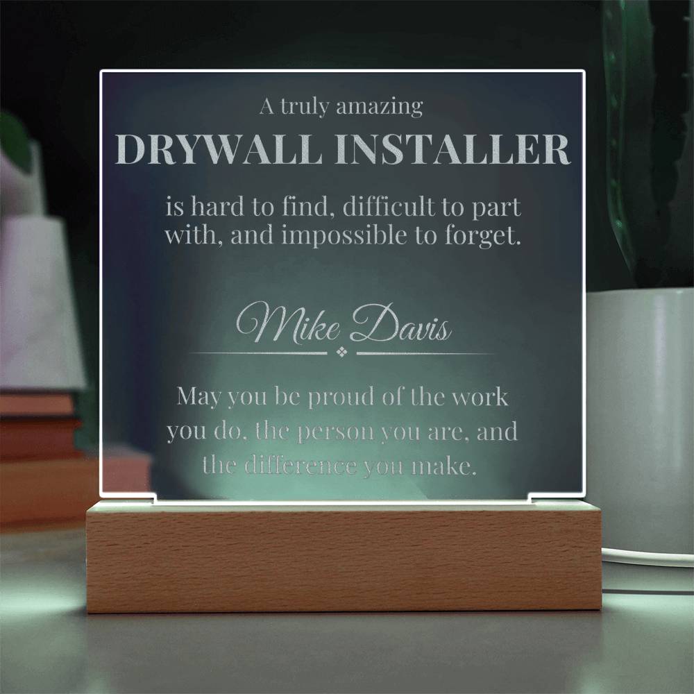 Drywall Installer Engraved Acrylic Square Plaque