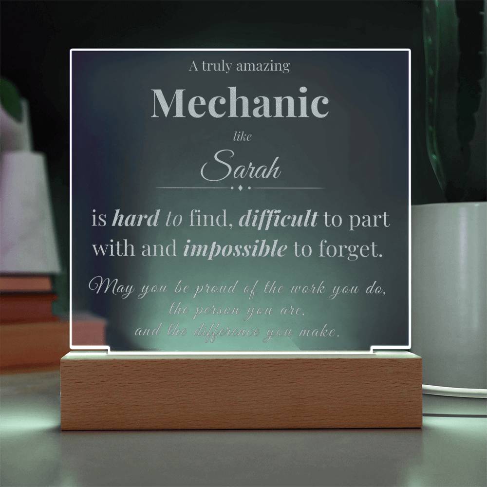 Mechanic Appreciation Gift - Engraved Acrylic Square Plaque