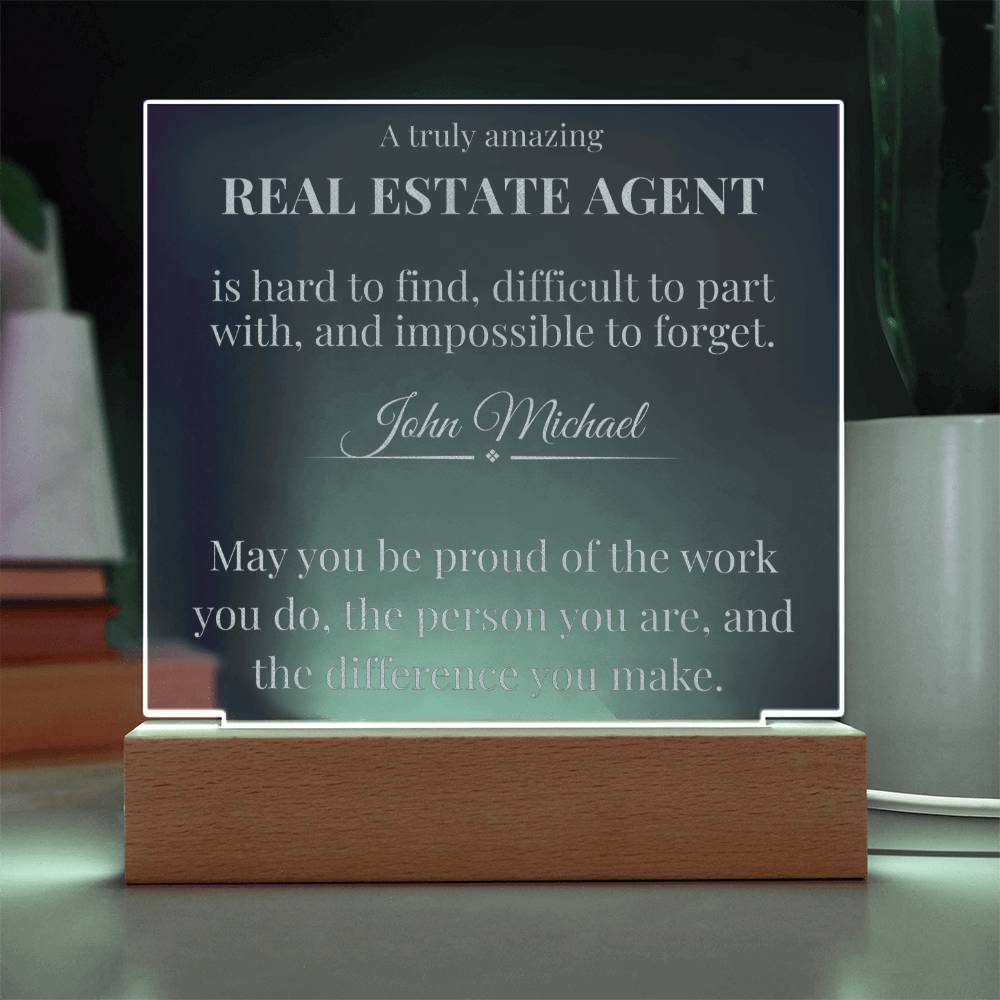Personalized Real Estate Agent LED Engraved Acrylic Square Plaque