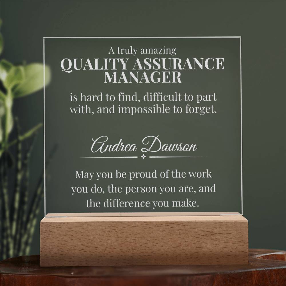 Quality Assurance Manager Engraved Acrylic Square Plaque