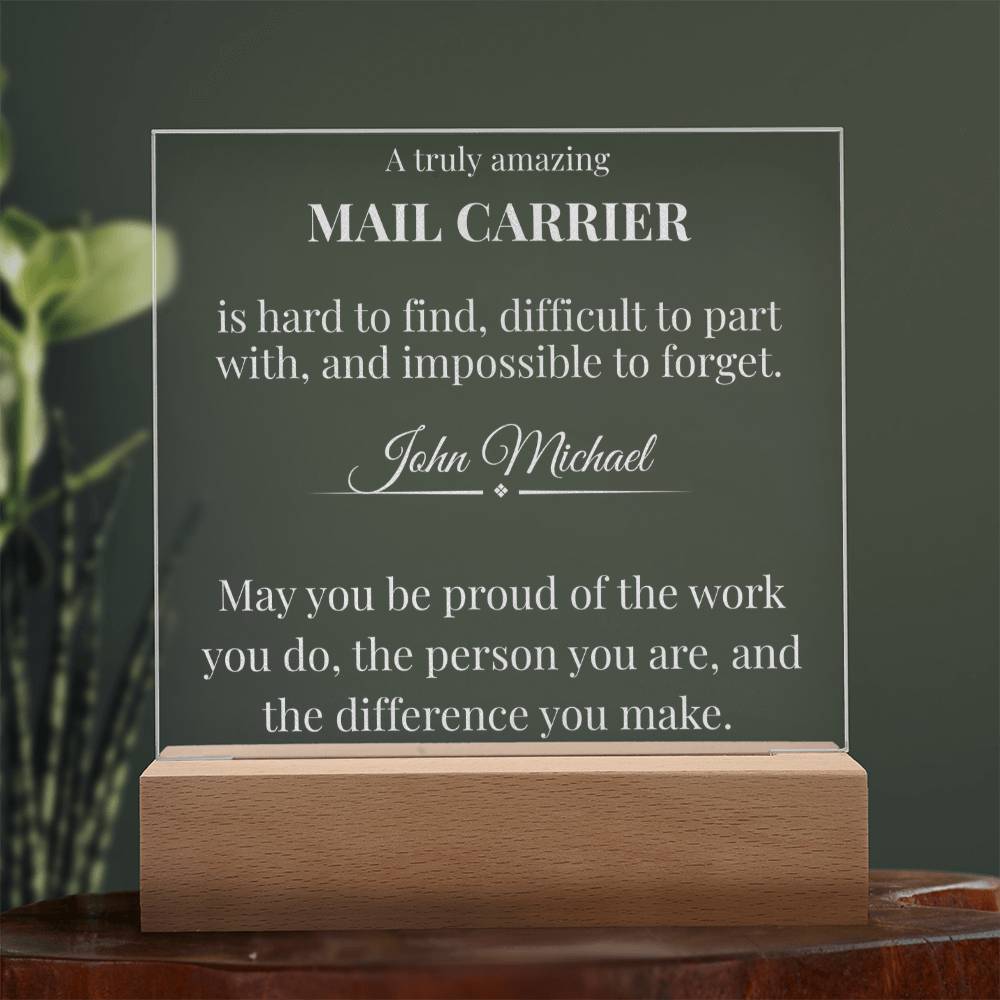 Personalized Mail Carrier LED Engraved Acrylic Square Plaque