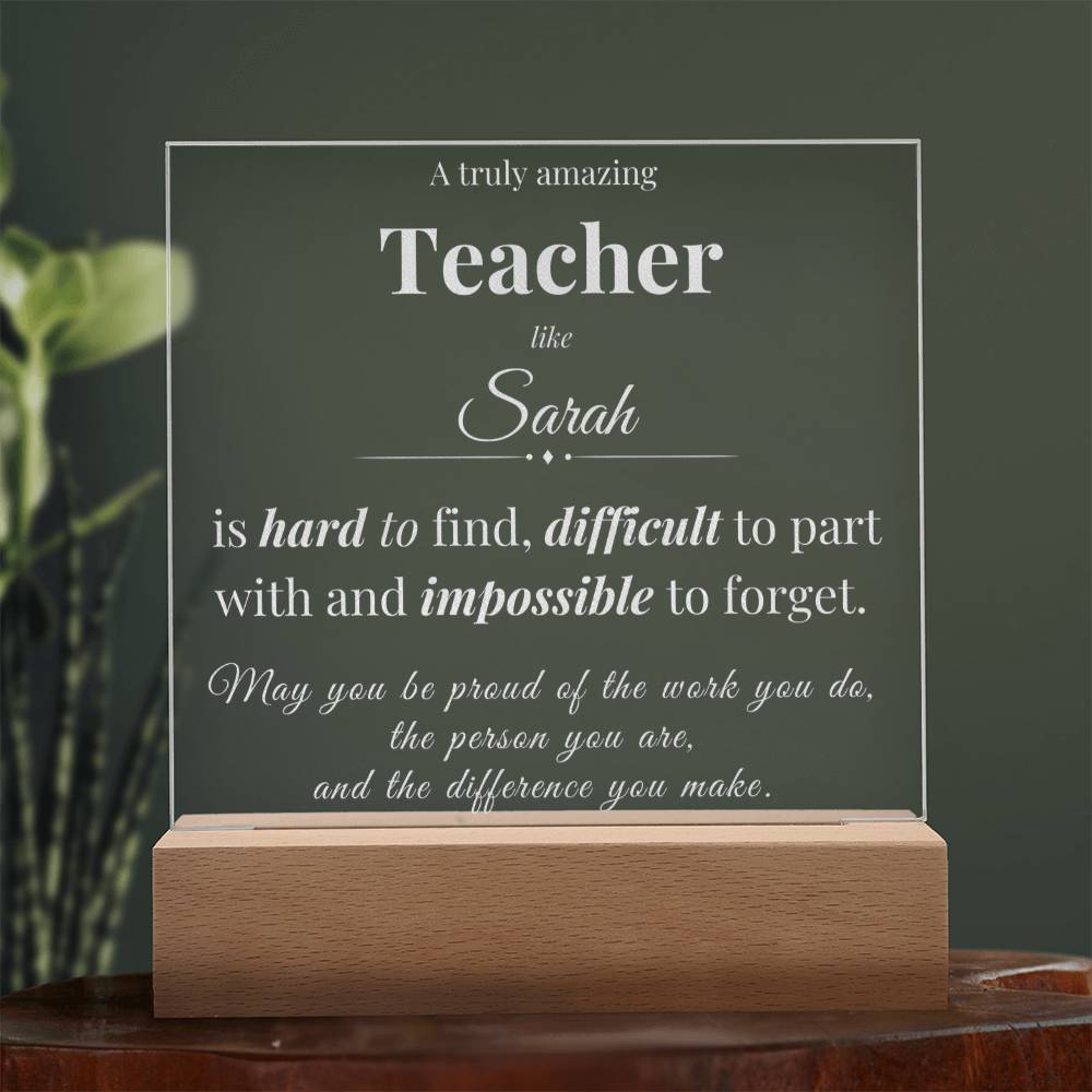 Teacher Appreciation Gift - Engraved Acrylic Square Plaque