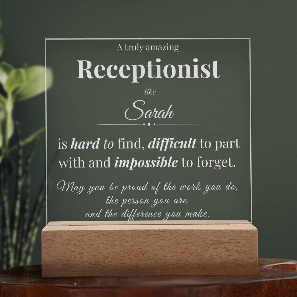 Receptionist Appreciation Gift - Engraved Acrylic Square Plaque