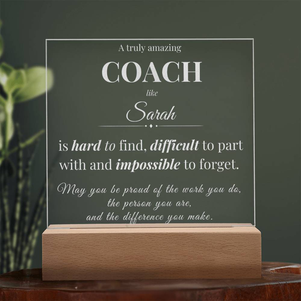 Coach Appreciation Gift - Engraved Acrylic Square Plaque