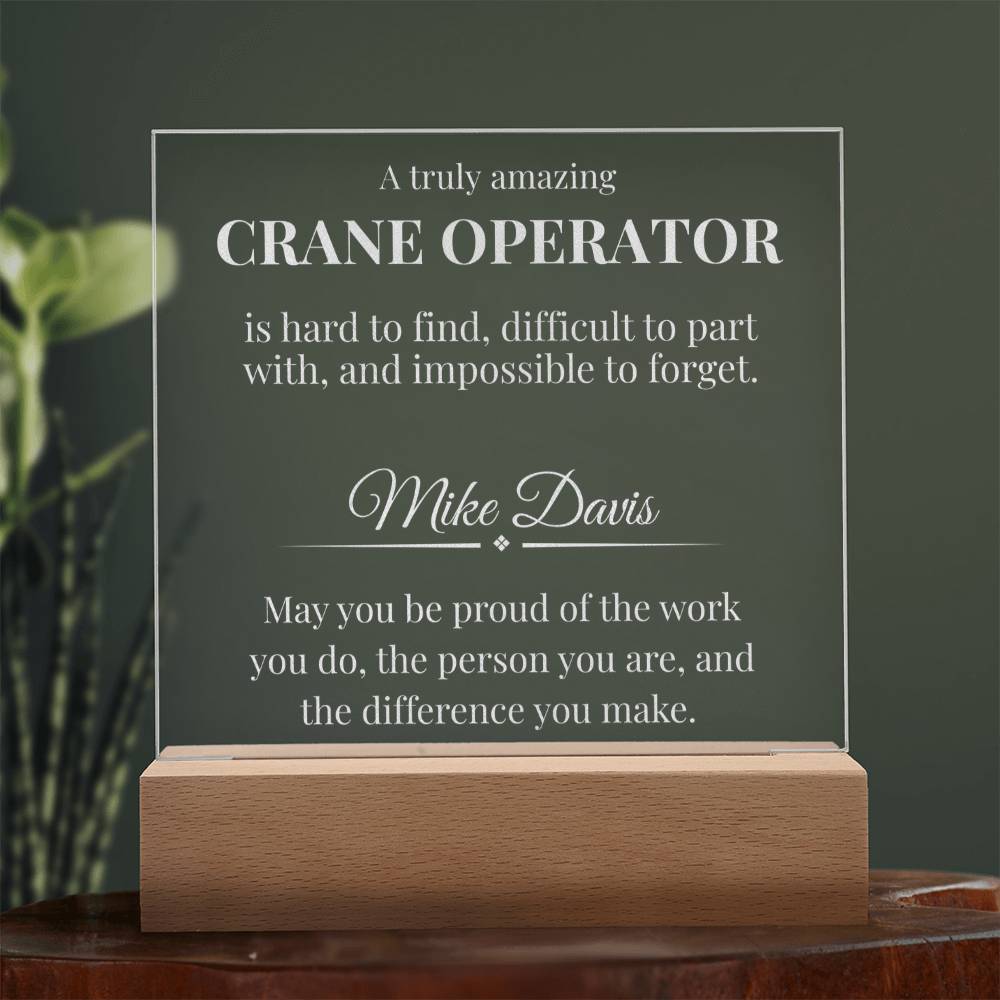 Crane Operator Engraved Acrylic Square Plaque