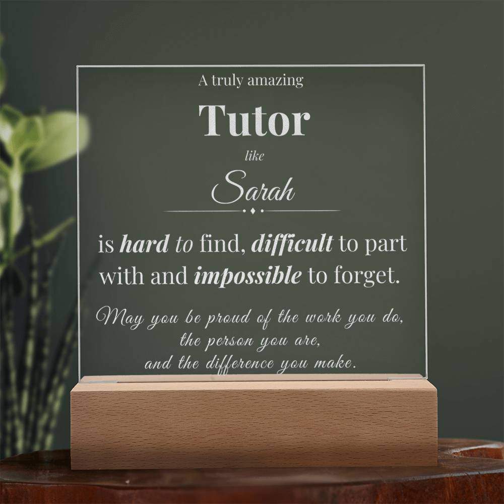 Tutor Appreciation Gift - Engraved Acrylic Square Plaque