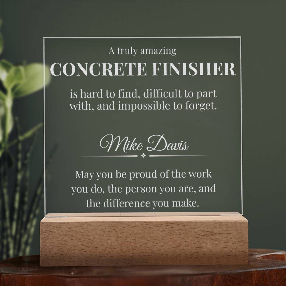 Concrete Finisher Engraved Acrylic Square Plaque