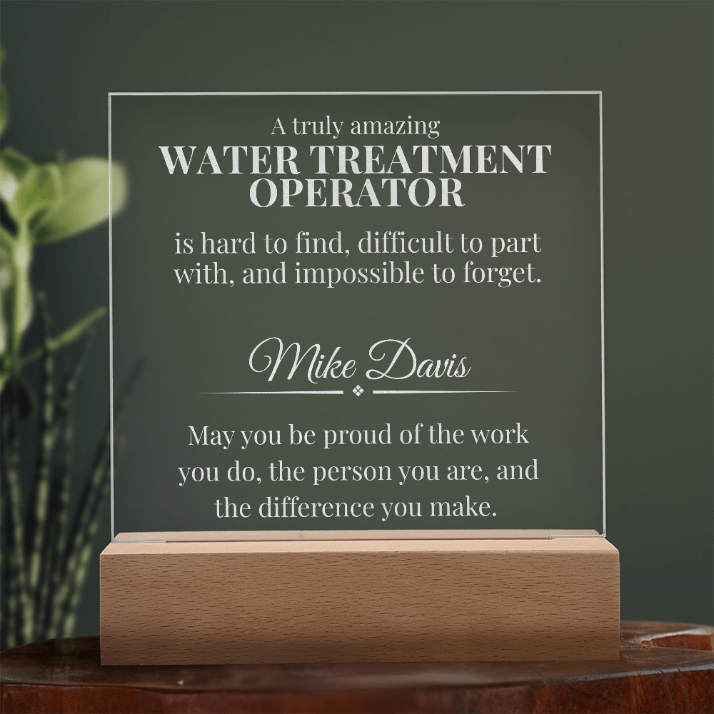 Water Treatment Operator Engraved Acrylic Square Plaque