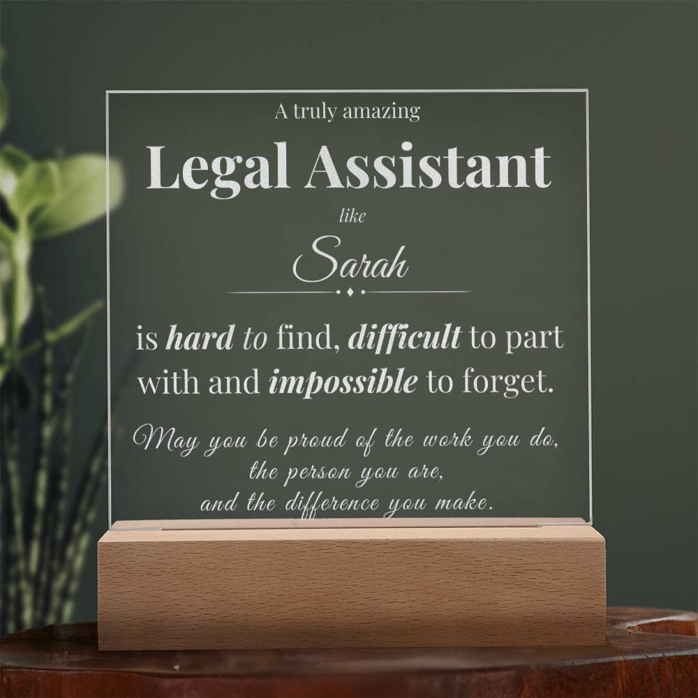 Legal Assistant Appreciation Gift - Engraved Acrylic Square Plaque