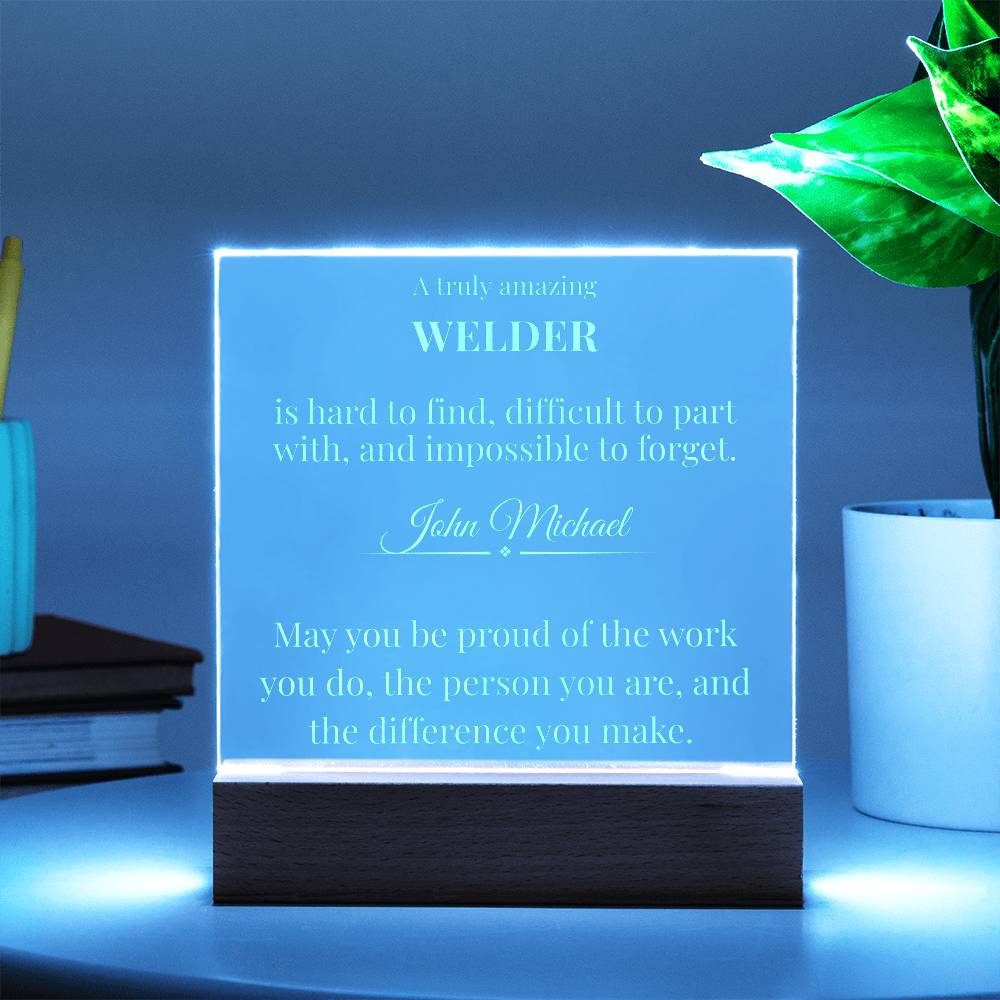 Personalized Welder LED Engraved Acrylic Square Plaque