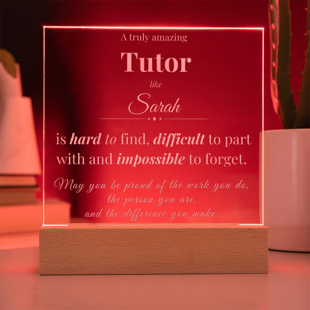Tutor Appreciation Gift - Engraved Acrylic Square Plaque