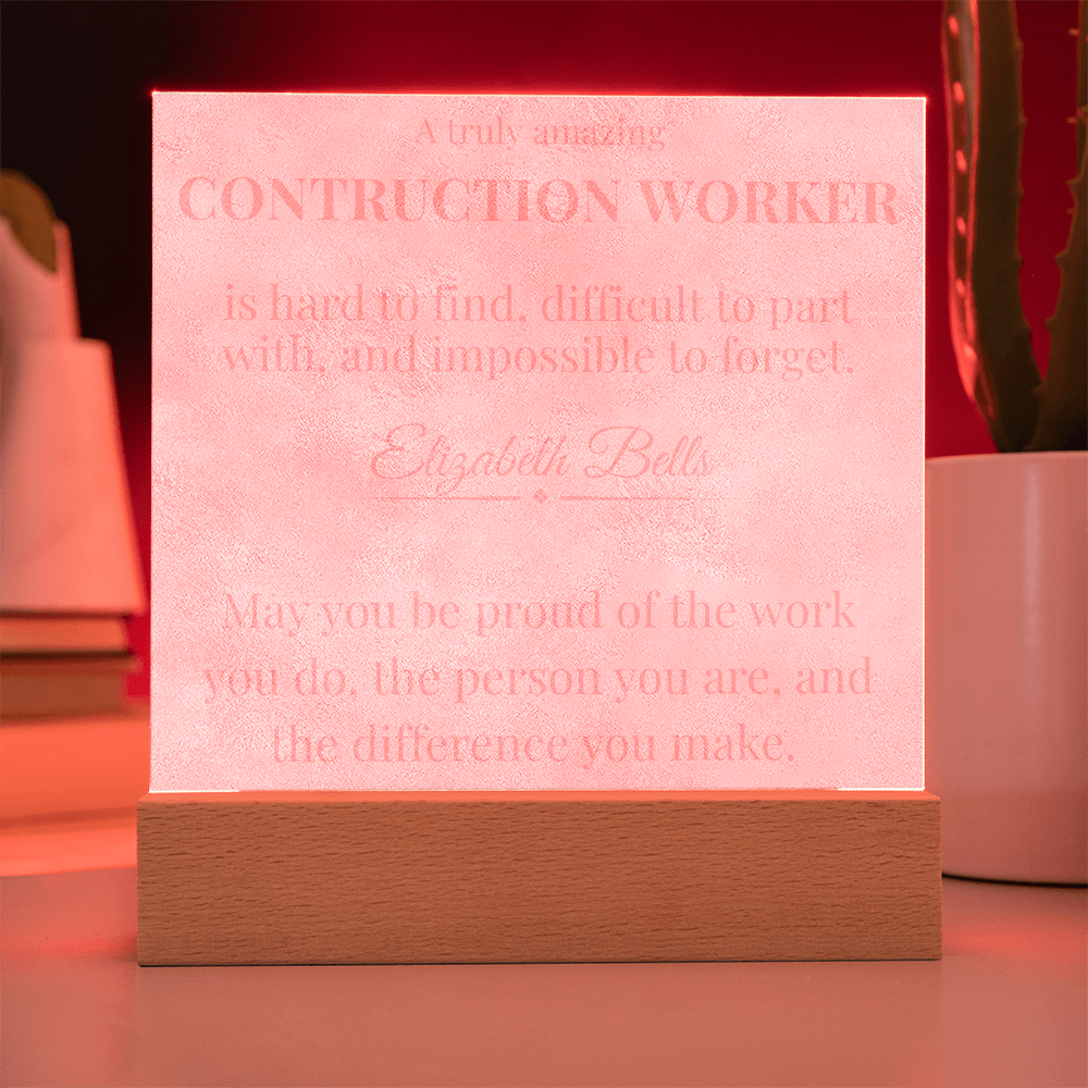 Personalized Construction Worker LED Engraved Acrylic Square Plaque