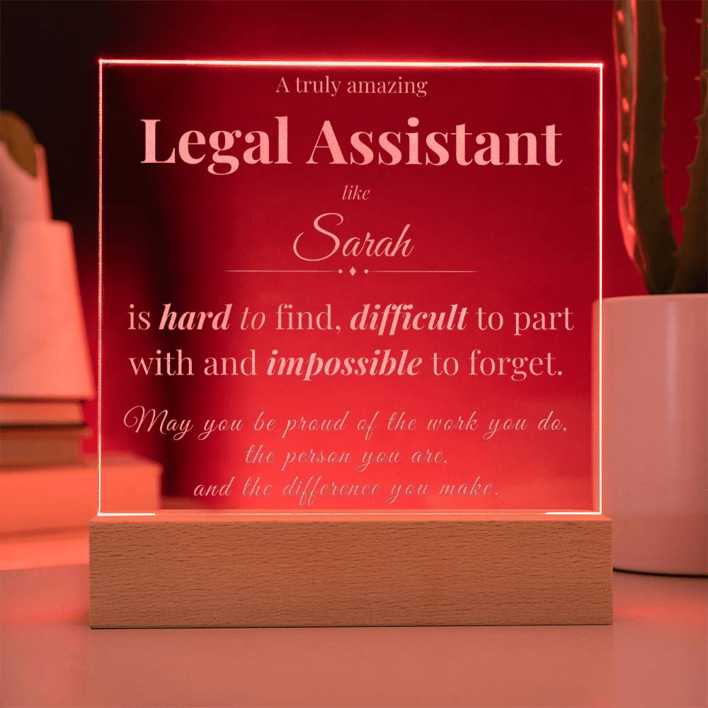 Legal Assistant Appreciation Gift - Engraved Acrylic Square Plaque