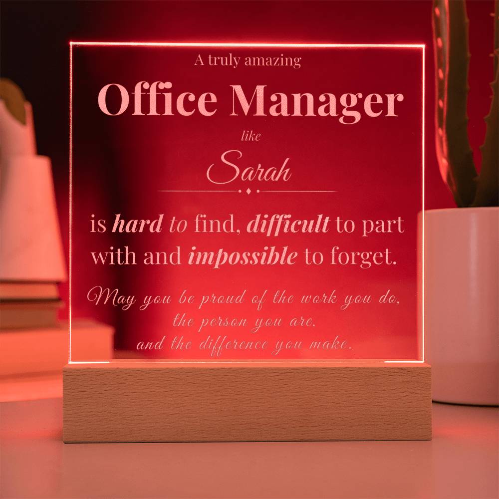 Office Manager Appreciation Gift - Engraved Acrylic Square Plaque