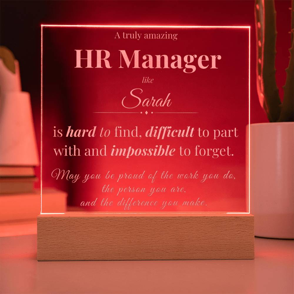 HR Manager Appreciation Gift - Engraved Acrylic Square Plaque