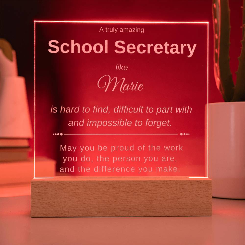 Personalized School Secretary Acrylic Plaque