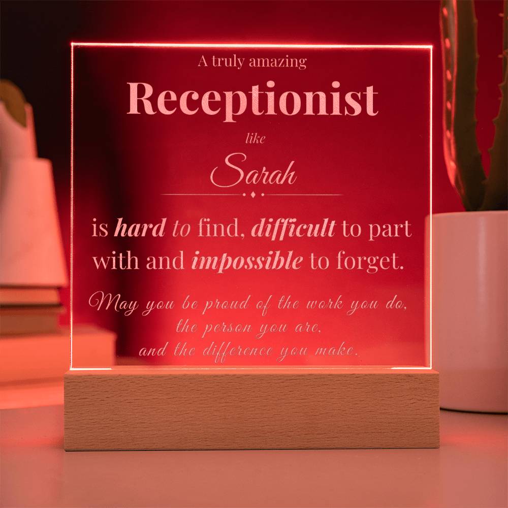 Receptionist Appreciation Gift - Engraved Acrylic Square Plaque
