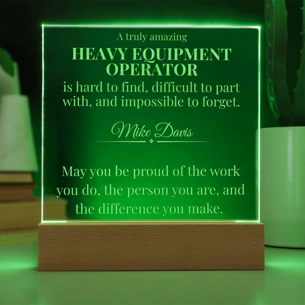 Heavy Equipment Operator Appreciation Plaque