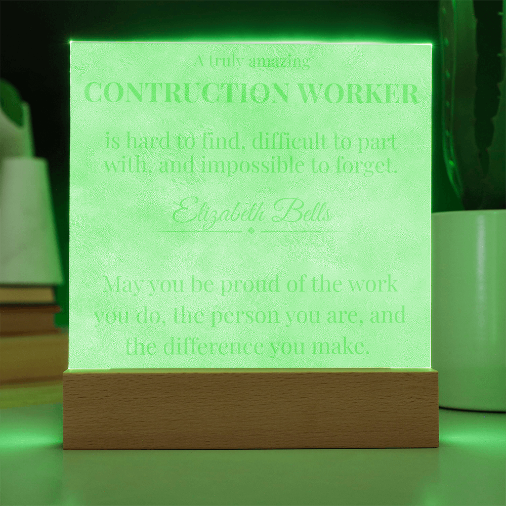 Personalized Construction Worker LED Engraved Acrylic Square Plaque