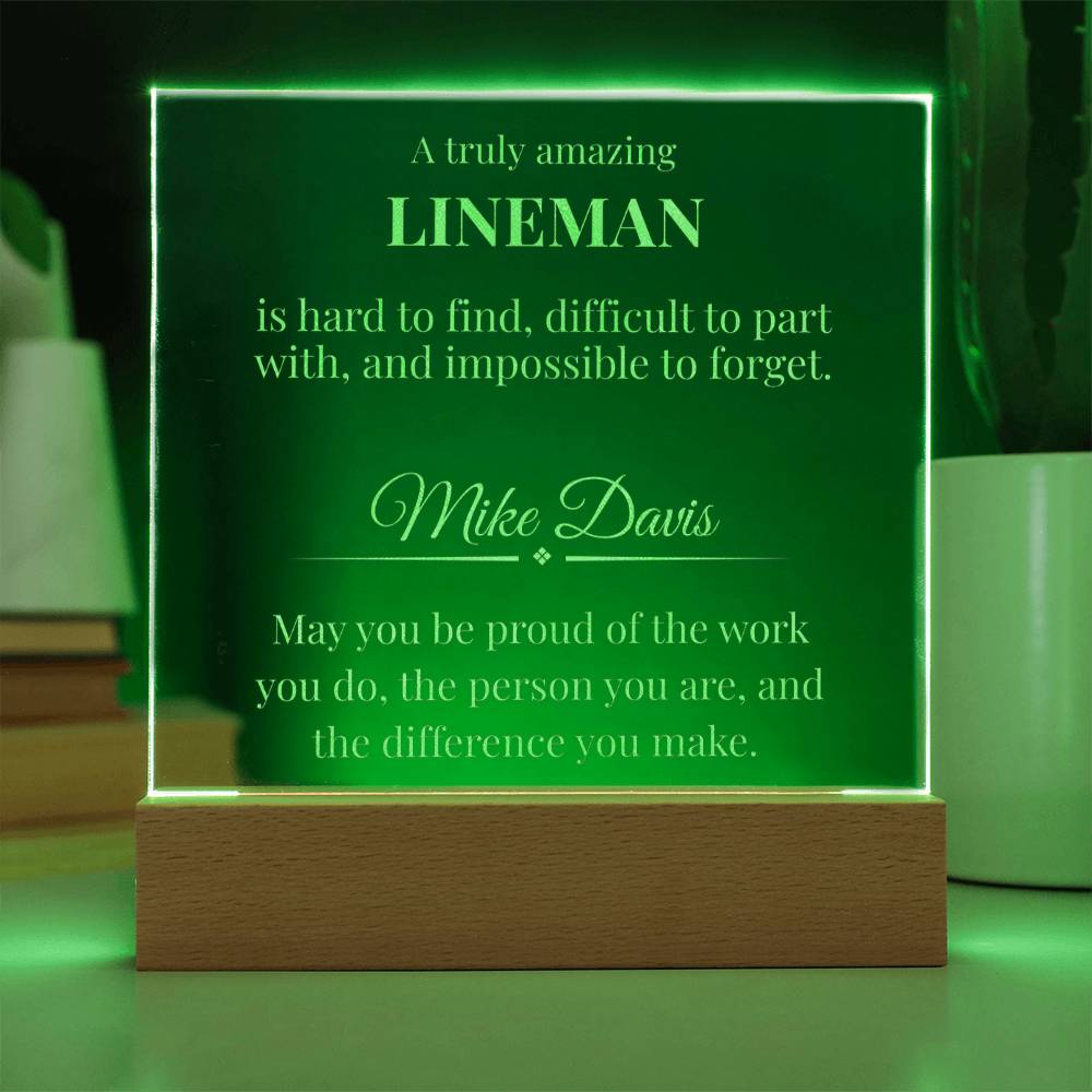 Lineman Engraved Acrylic Square Plaque