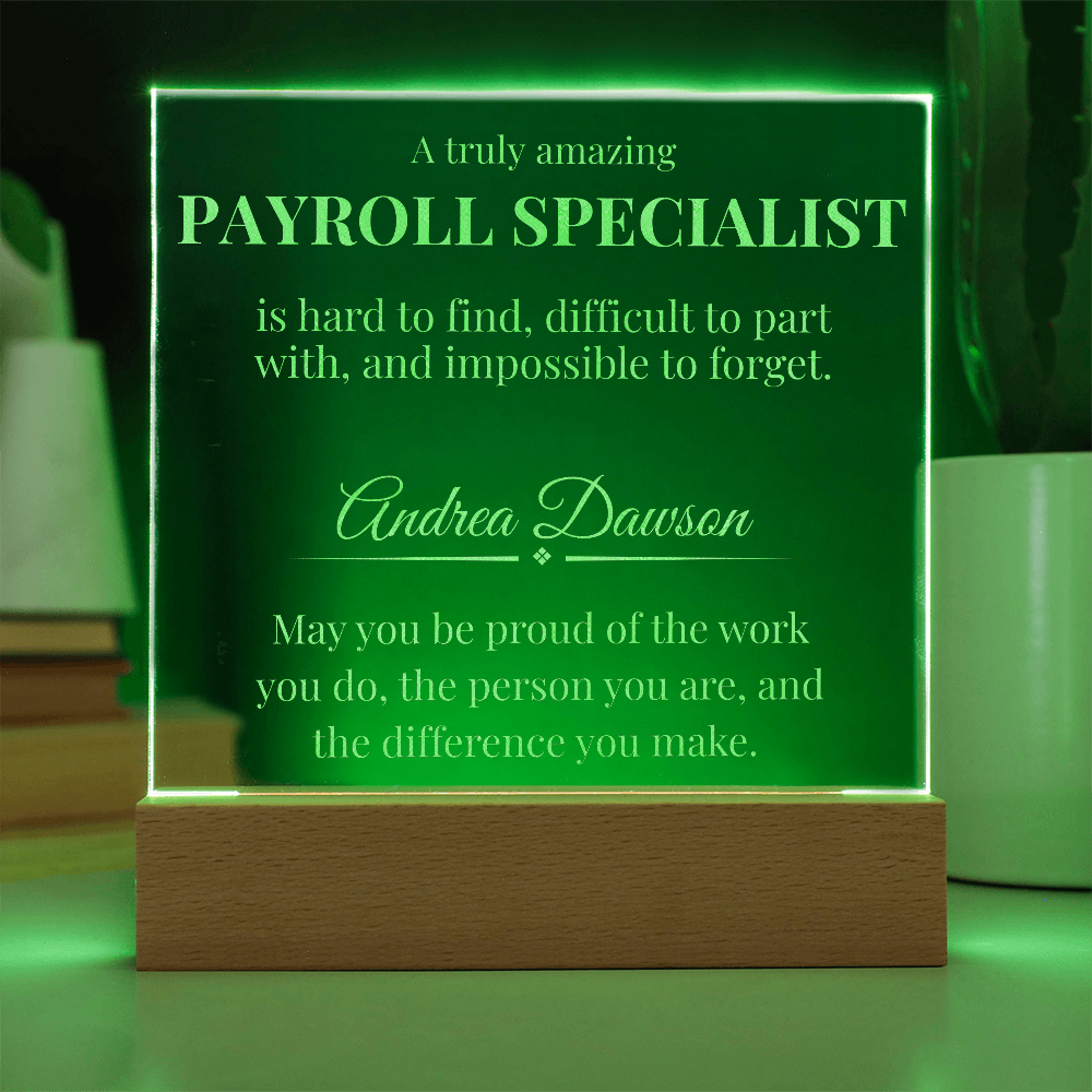 Payroll Specialist Engraved Acrylic Square Plaque