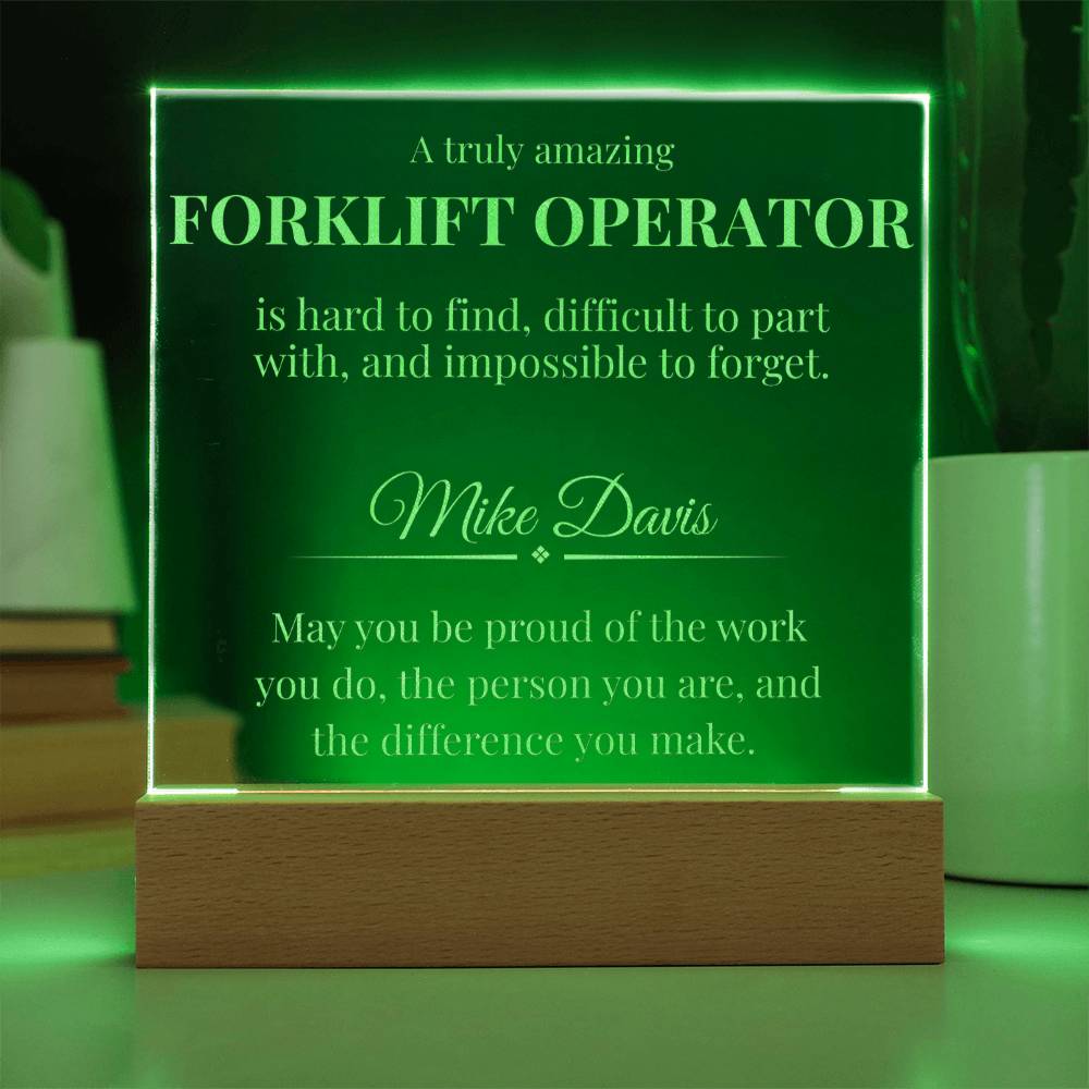 Forklift Operator Engraved Acrylic Square Plaque