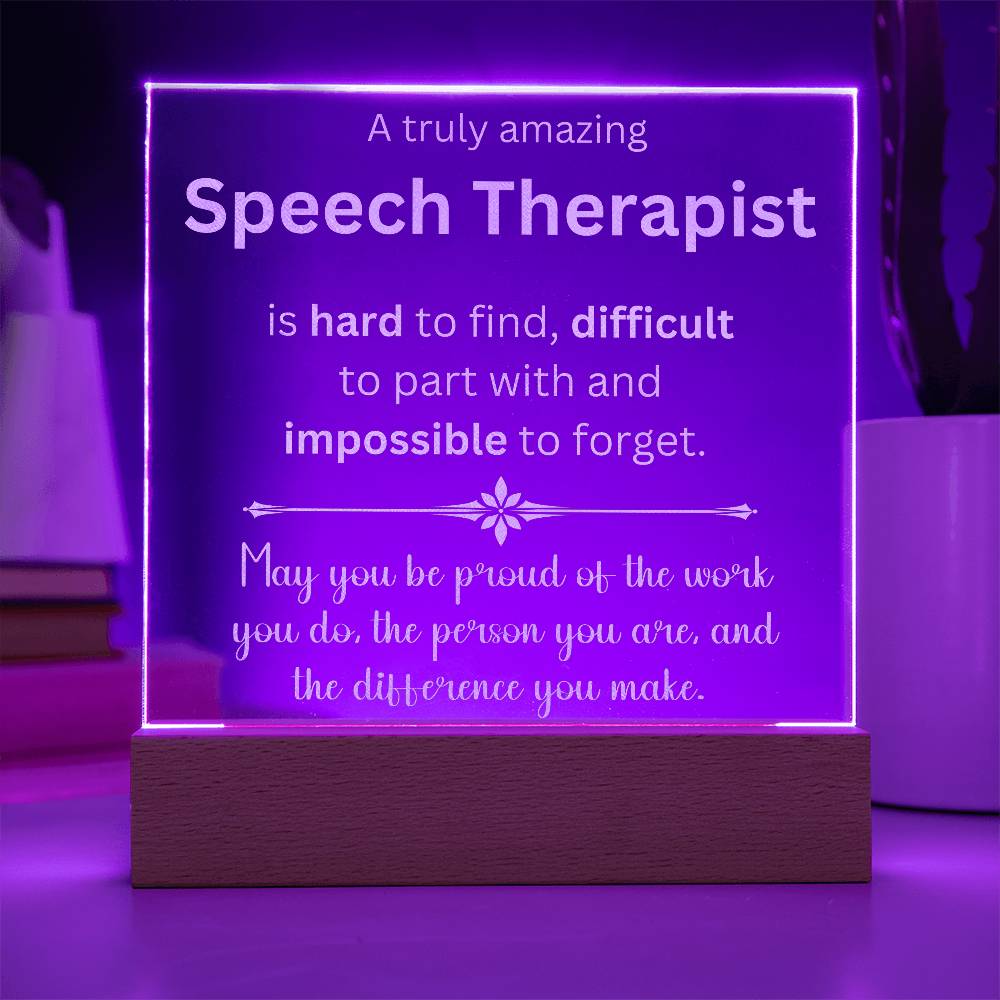 Engraved Plaque Appreciation Gift For Speech Therapist