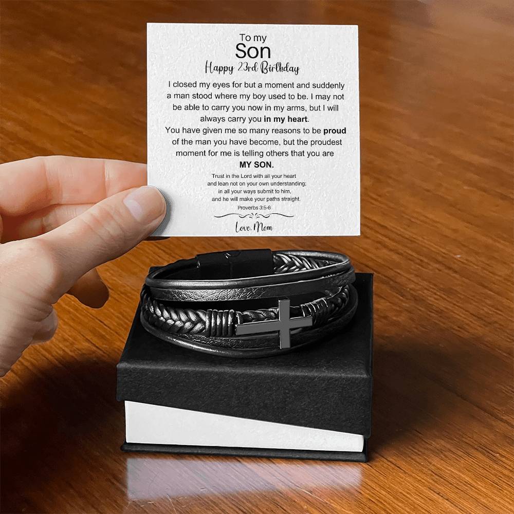 To My Son - Happy 23rd Birthday - Men's Cross Bracelet