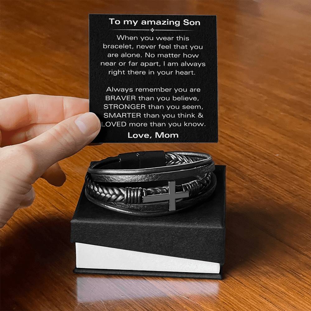 To My Amazing Son - You Are Braver Than You Believe - Men's Cross Bracelet