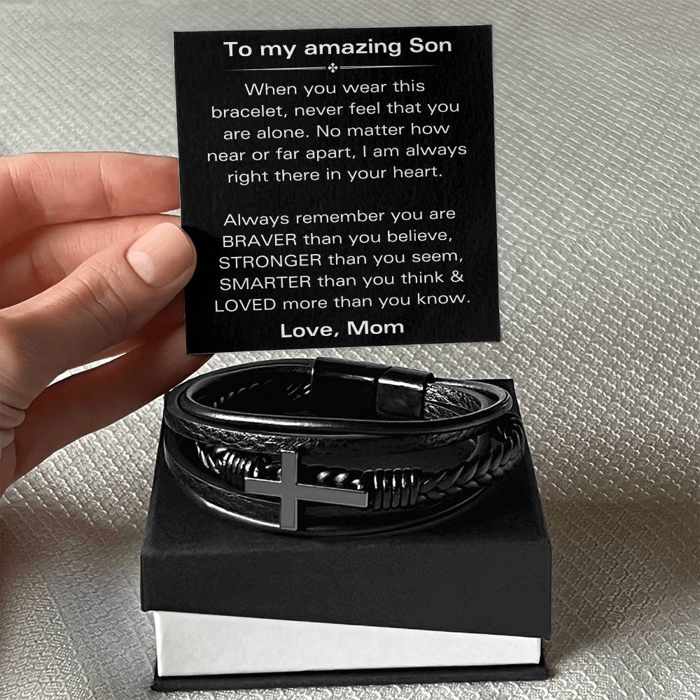 To My Amazing Son - You Are Braver Than You Believe - Men's Cross Bracelet