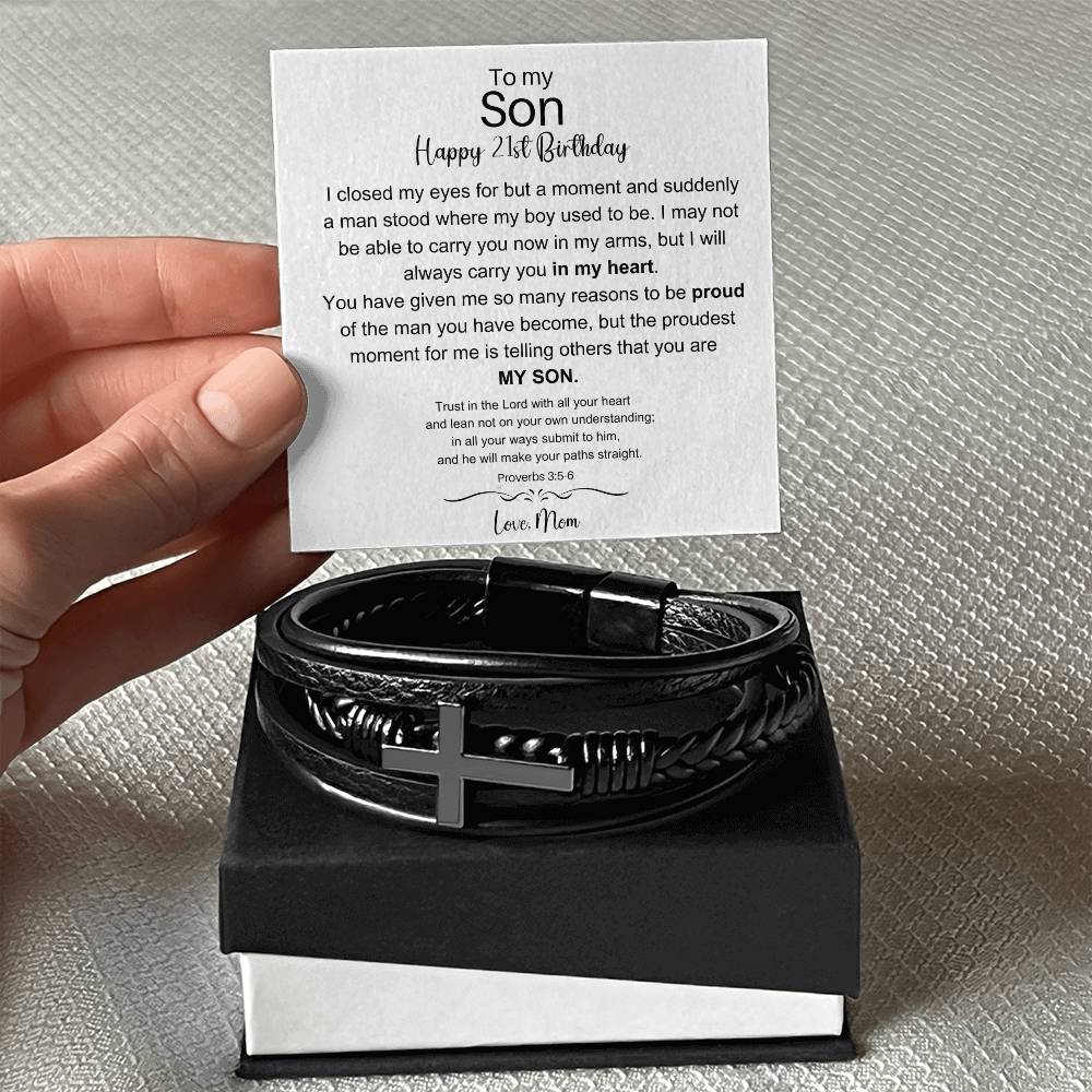 To My Son - Happy 21st Birthday - Men's Cross Bracelet