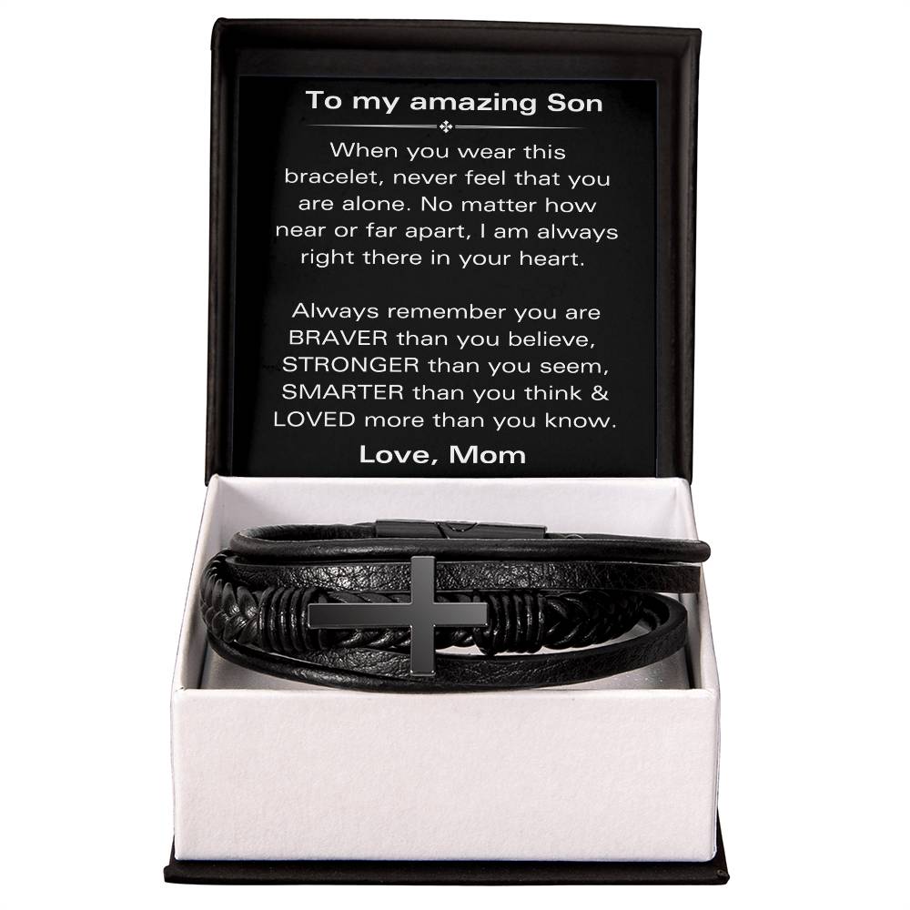 To My Amazing Son - You Are Braver Than You Believe - Men's Cross Bracelet